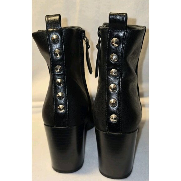 Forever 21 Black Leather Ankle Boots With Studs Size 7.5 Zip Chunky Heel - Picture 5 of 10